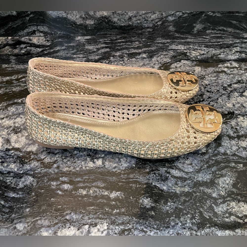 Tory Burch Gold Woven Ballet Flats - Picture 2 of 4
